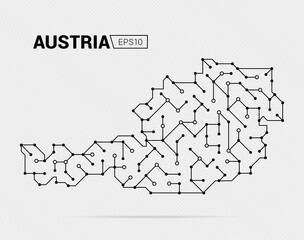 Abstract futuristic map of Austria. Electric circuit of the country. Vector illustration.	