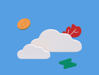 3d cloud and coin