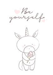 Fototapeta na wymiar children illustration animal unicorn postcards cute animals graphik