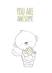 children illustration animal monkey postcards cute animals graphic