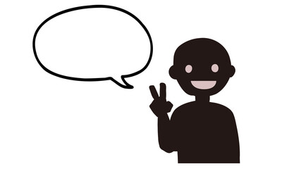 にこやかな表情のシルエットの人物 吹き出し付き ベクターイラスト ピースサイン