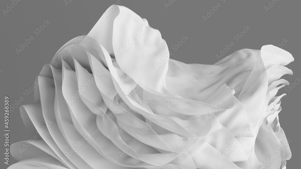 Wall mural 3d render, abstract background with wavy layers of white drapery, fashion wallpaper