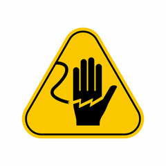 Obraz premium Danger electricity warning symbol. Don't touch sign, Yellow Triangle Caution Symbol, isolated on white background, vector icon