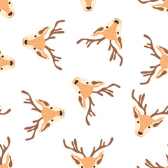 Christmas pattern with heads of reindeers on a white background. Vector illustration 