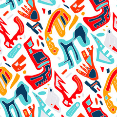 Seamless vector pattern with abstract modern doodles. Bright summer print. Trendy colorful background. Vintage geometric doodles.	