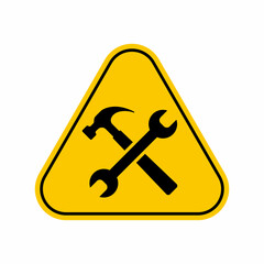 Under Construction warning Sign ,Yellow Triangle Caution Symbol, isolated on white background, vector icon