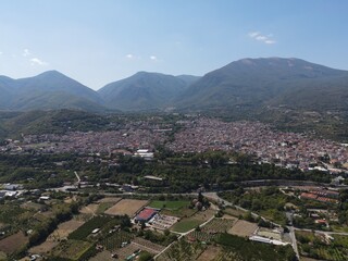 Aerial View Naoussa The city Of Wine Is Built On Borders Of The Mountain Vermio And Is Crossed By The River Arapitsa. Naousa, Imathia, Veria, Greece, Macedonia - obrazy, fototapety, plakaty
