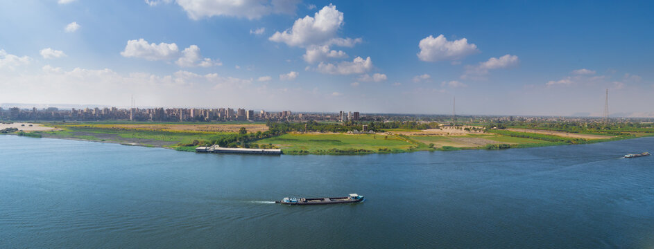 The Nile River in a beautiful cloudy day in Sohag, Egypt