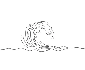 Voilages Une ligne Continuous one line drawing water splashes wave twirl isolated surge blue sparks breaker. Wave curly shapes icon symbol on white background. Single line draw design vector graphic illustration