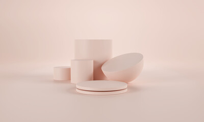 Abstract modern architecture background with a pedestal and a showcase. 3d illustration