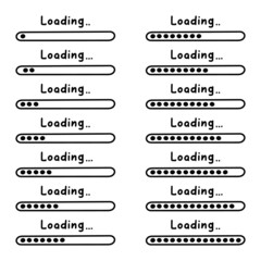 Loading bar, status and progress for animation. Doodle elements. Sketch, hand drawn style. Vector illustration.