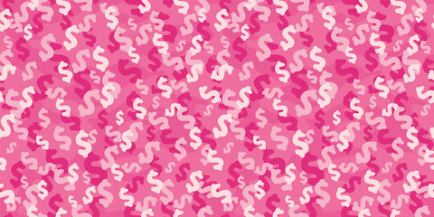 Trendy pink camouflage military pattern with dollar sign. Vector camouflage pattern for clothing design.