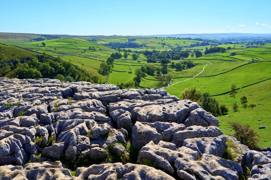 Malham cove limestone pavement in the North Yorkshire Dales National Park, England
