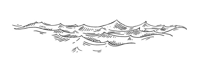 Sea waves. Vintage vector engrave black illustration. Isolated on white - obrazy, fototapety, plakaty