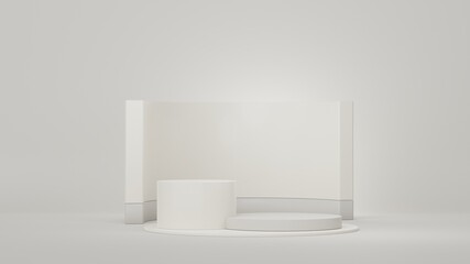 3d Display Podium for product and cosmetic presentation with modern geometric. Platform for mock up and showing brand. Minimal clean design. Rendering platform luxury scene.