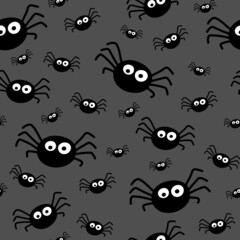 Design of Halloween pattern with funny spiders. Vector