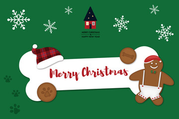 Christmas dog greeting card vector illustration.