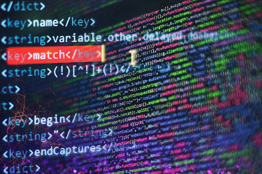 Server logs analysis. Closeup developing programming and coding technologies. Developer working on web sites codes in office.