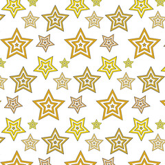 Obraz premium Christmas background with gold stars. Creative holiday background. Luxurious print with gold stars. Stars in modern simple flat style. Vector illustration isolated on transparent background. 