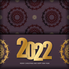 2022 brochure merry christmas burgundy color with vintage gold pattern