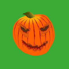 Halloween pumpkin lantern on isolated green background