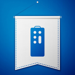 Blue Remote control icon isolated on blue background. White pennant template. Vector