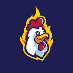 Chicken with fire mascot logo design illustration vector