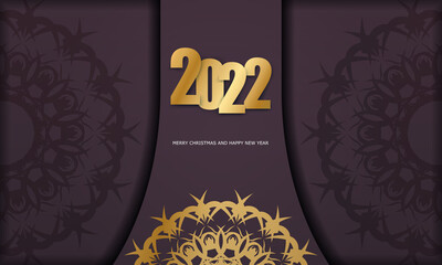 Obraz na płótnie Canvas 2022 happy new year burgundy color flyer with vintage gold pattern