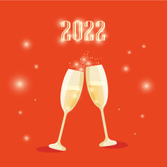 Happy New Year 2022 shines champange 