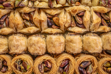 assortment of traditional Turkish baklava pastry, a dessert is well also known as persian or lebanese baklava