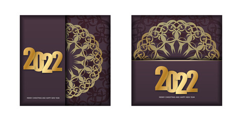 Holiday Brochure 2022 Merry christmas burgundy color with vintage gold pattern