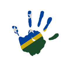 World countries. Hand print in colors of national flag. Solomon Islands