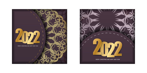 Holiday Brochure 2022 Merry christmas burgundy color with winter gold pattern