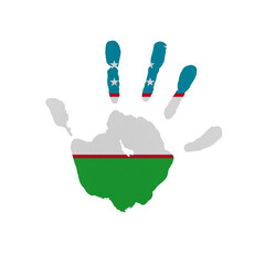 World countries. Hand print in colors of national flag. Uzbekistan