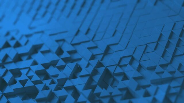 Moving 3d Triangle pattern background looping Blue close up abstract wavy breathing geometry movement 