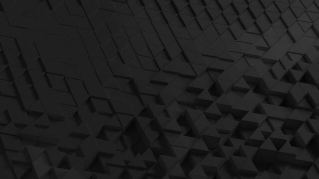 Moving 3d Triangle pattern background looping matt Black close up abstract wavy breathing geometry movement 