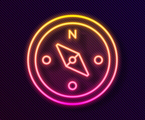 Glowing neon line Compass icon isolated on black background. Windrose navigation symbol. Wind rose sign. Vector