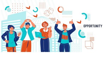 Business career and professional goals achievement website banner template. Searching growth opportunities and business solution, teamwork, flat vector illustration. 