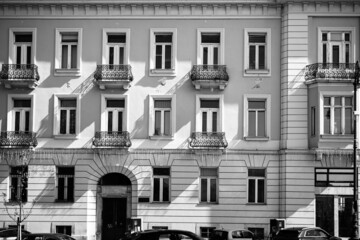 Monochrome image of an old building with plenty of windows in city of Zagreb down town - Powered by Adobe