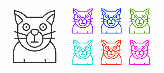 Obraz premium Black line Cat icon isolated on white background. Animal symbol. Happy Halloween party. Set icons colorful. Vector