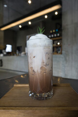 Close up of a glass of Iced Cocoa drink