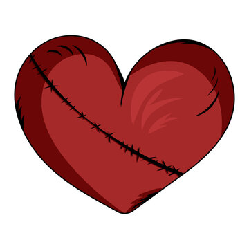 a broken heart stitched with thread. Elements and stickers for lovers. Vector image
