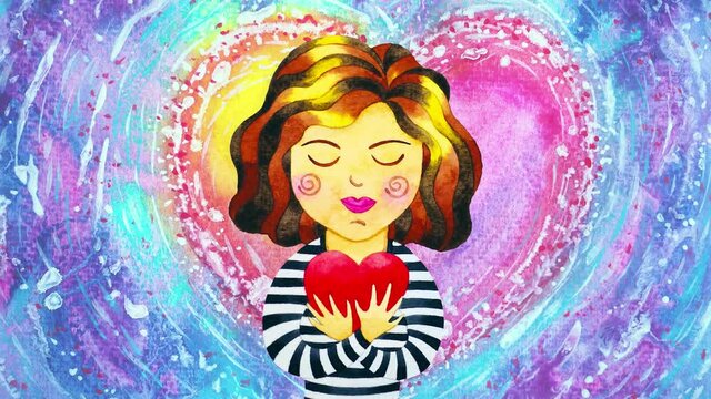 woman love yourself heal heart spirit mind health spiritual mental energy emotion connect universe power abstract art watercolor painting illustration design stop motion ultra hd 4k animation concept
