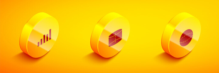 Obraz premium Set Isometric Graph, schedule, chart, diagram, Geometric figure Cylinder and Sphere icon. Vector