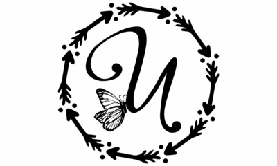 Butterfly Alphabet U SVG Design | Typography | Alphabet SVG Cut Files