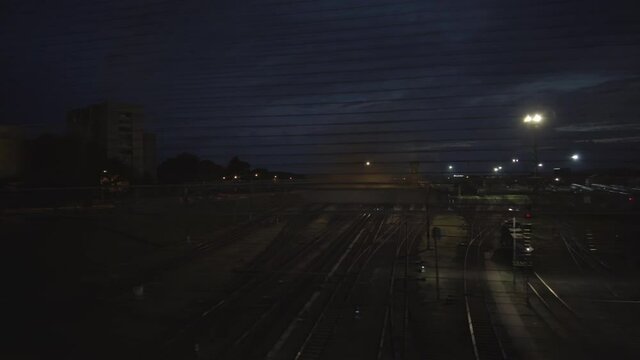 Railway station at night, filmed with stabilizer