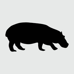 Hippo Silhouette, Hippo Isolated On White Background