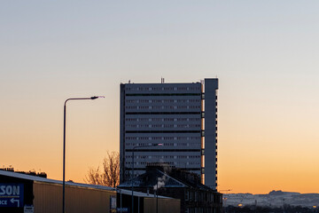 sunset in the cold city