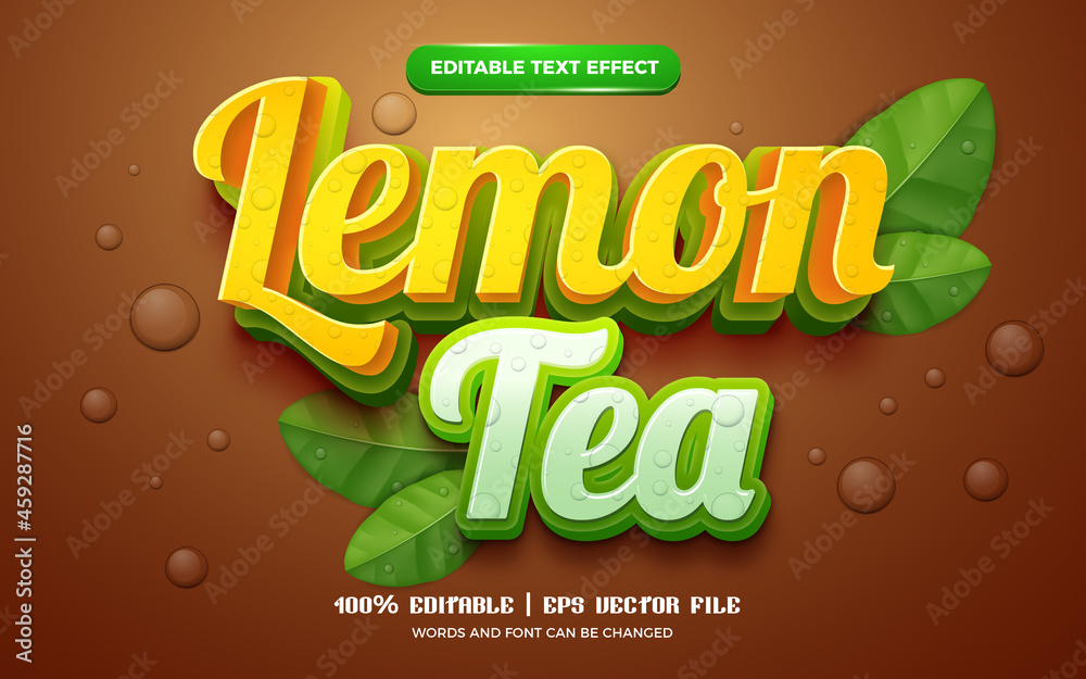 Wall mural nature lemon tea leaves fresh 3d editable text effect