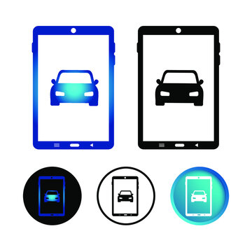 Abstract Car on Tablet Icon Set